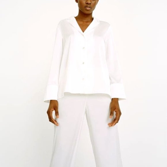 Zara "SATIN EFFECT" Matching Set Shirt and Pants in White (S/M) - Picture 2 of 9